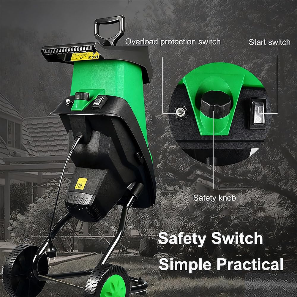 biotrituratore elettrica, incl. Sacco Raccolta 50 l,Pala Alimentazione e Sacco Raccolta,Ruote mobili per Un Facile Trasporto,velocità a Vuoto: 4500 Giri/min, Diametro di Taglio Massimo 39 mm