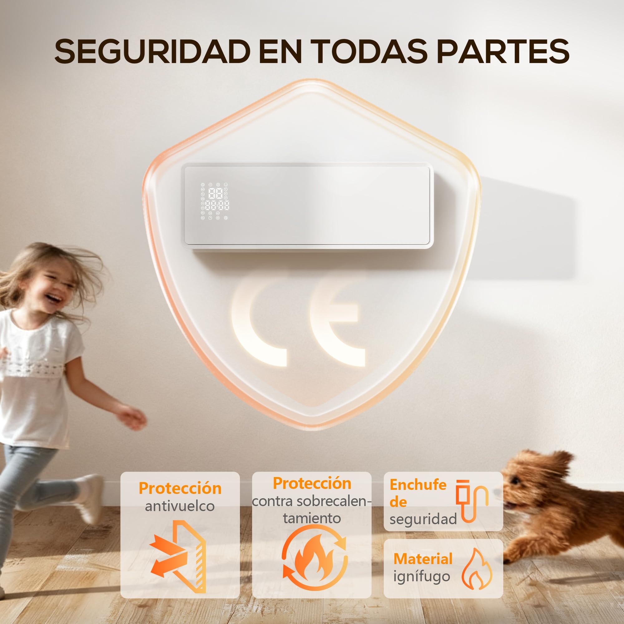 HOMCOM Calefactor Eléctrico Bajo Consumo Cerámico de Pared 2000W, 3 Modos