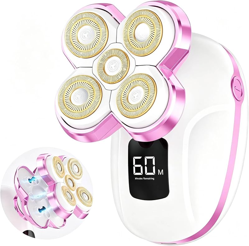 Barbeador elétrico feminino Agdiffuserhg 5D com cabeça magnética, rosa, USB-C e visor LED