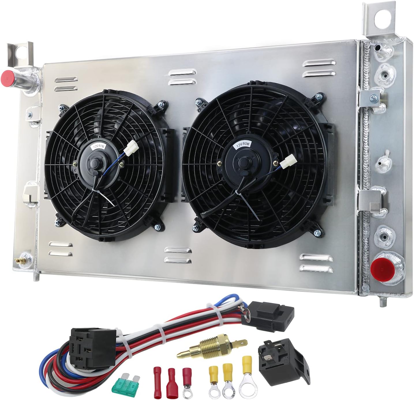 Radiator for 1999-2013 Chevy Silverado 1500 2500 / GMC Sierra 1500 & 2000-2006 Chevy Suburban 1500 Tahoe/GMC Yukon XL 1500 V6 V8 Pickup, 3 Row Radiator + Shroud/Fan + Relay