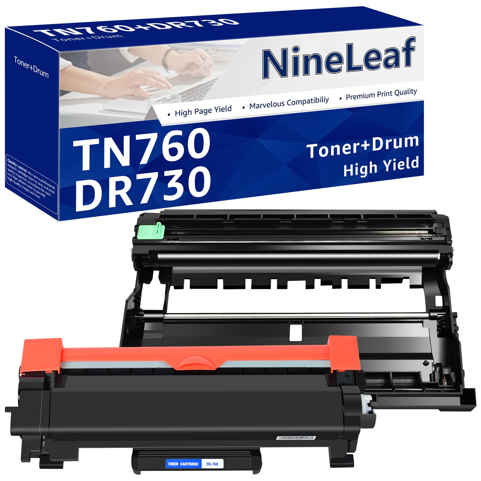 NineLeaf High Yield Compatible Toner Cartridge and Drum Unit Replacement for Brother TN760 TN730 Toner Cartridge DR730 Drum Unit (1 Toner,1 Drum)