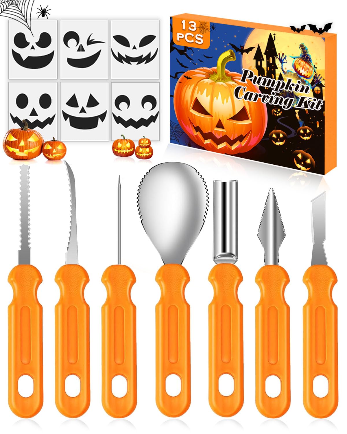Daover 13Pcs Pumpkin Carving Kit - Pumpkin Carving Tools Set for Halloween, Professional Pumpkin Carving Stencils DIY Lanterns Craft Party Decoration Gifts for Teen Kids Adults & Beginner