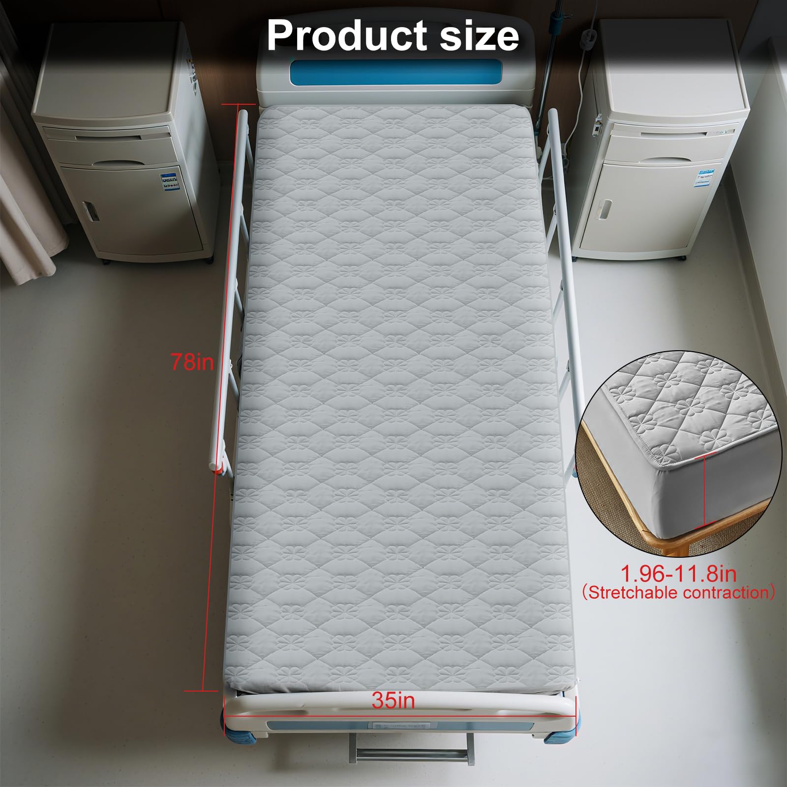 Lot de 2 draps de lit d'hôpital imperméables de 91,4 x 203,2 x 22,9 cm, protection contre l'incontinence, tissu doux et respirant pour personnes âgées, adultes lavables en machine, gris