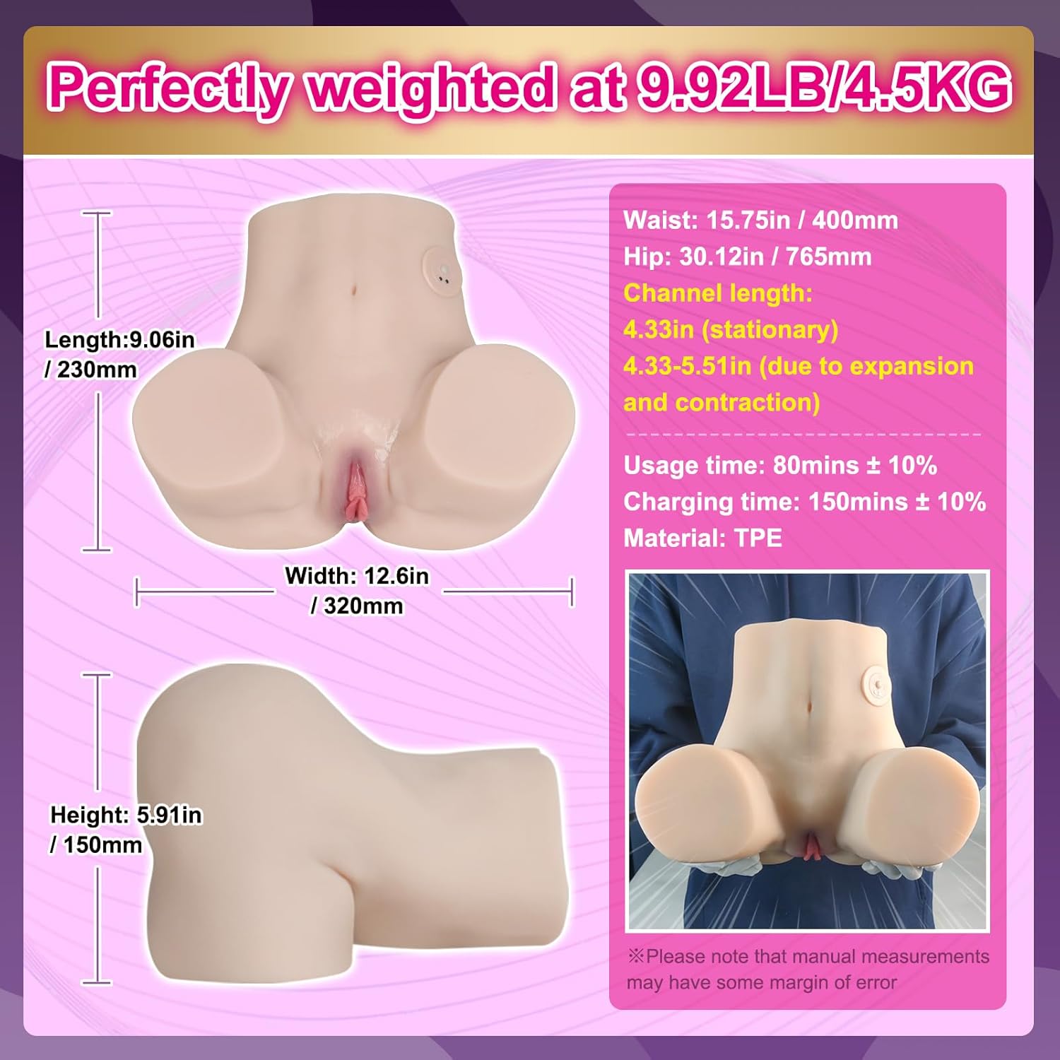 Automatic Male Masturbator Lifelike Sex Doll Realistic Butt with 3D Textured Stroker Pocket Built-in Electric Stretching Realistic Female Hip Adult Sex Toys for Men 9.92lb