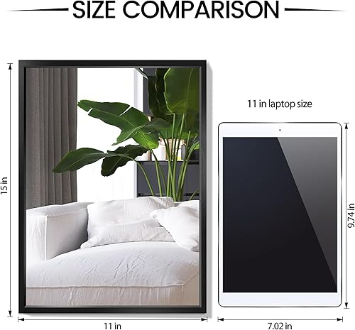 Miniatura 2 de Espejo rectangular pequeño negro de 11 x 15 pulgadas para espejo de tocador de baño o decoración de pared, espejo de marco de metal cepillado