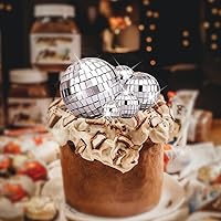 Vista 5 de 10 adornos de bola de discoteca para tartas, 5 tamaños, mini bolas de discoteca plateadas, accesorios temáticos de discoteca para fiesta