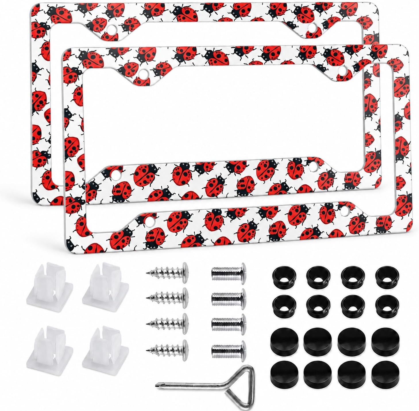 2 Pack Ladybug License Plate Frames, Aluminum Alloy License Plate Covers, Cute Insect Decorative Car Plate Holders for Standard U.S. Plates, Nature Lover Car Accessories Gift