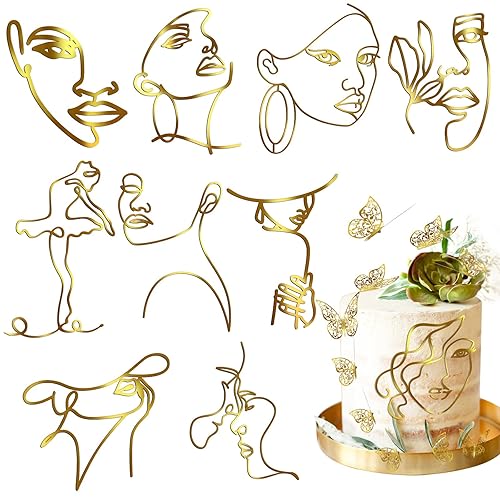 Kigley 22 piezas de arte minimalista para decoración de tarta de cara de dama, mariposas, decoración de tartas, decoración de tartas acrílicas,