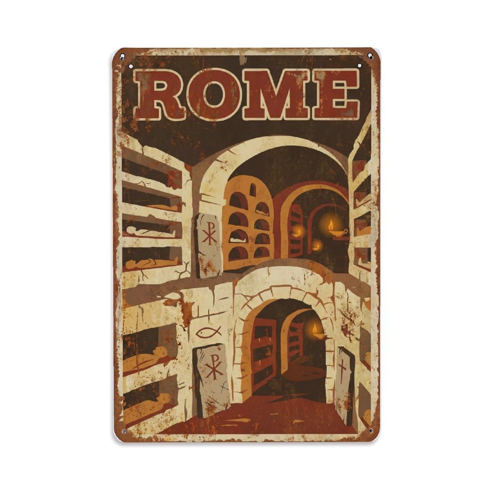 Vintage Travel Rome Catacombs Ancient Underground Burial Rusted Italy Metal Tin Sign Plaque Wall Decor for Cafe, Club Bar, Office, Home Garden Metal Poster 8x12Inch
