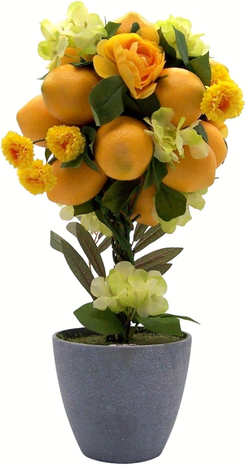 The Gerson Companies Bright Artificial Lemon Topiary Potted Tree, Cheery Home Décor, 8.5 inchDia x 16 inchH, YellowGreenGrey