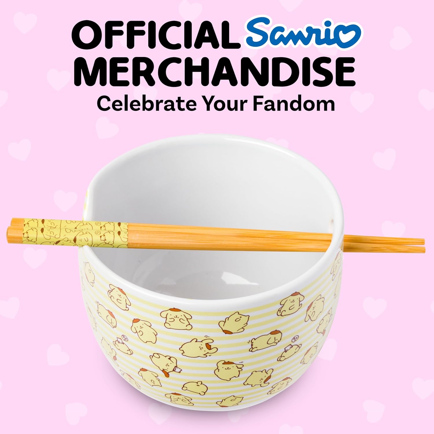 Silver Buffalo Sanrio Hello Kitty and Friends Pompompurin Pattern Ceramic Ramen Noodle Rice Bowl with Chopsticks, Microwave Safe, 20 Ounces - Image 5