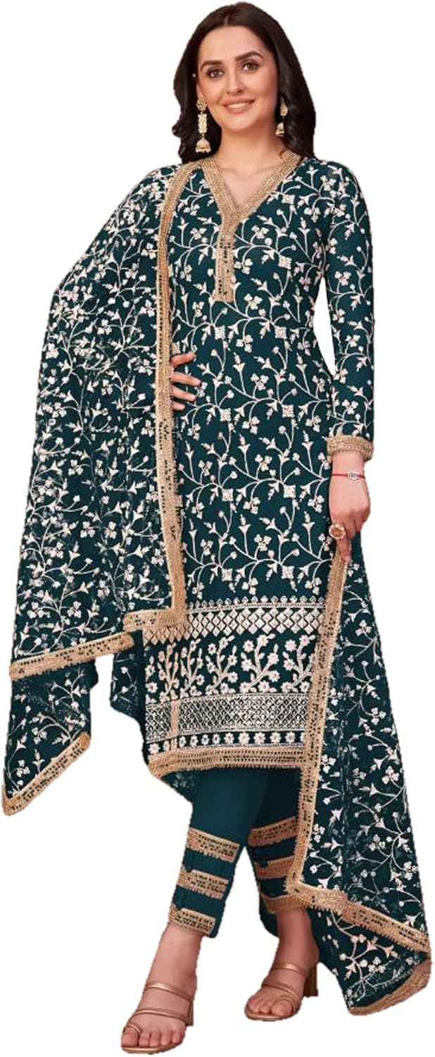 Embroidery Worked Shalwar Kameez Dupatta Suits Pakistani Indian Designer Pant Dress