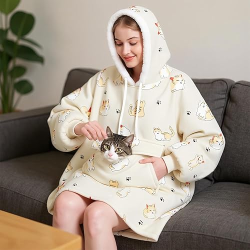 Miniatura 6 de Qeils, manta con capucha para mujer, cómoda manta de sherpa como regalo de cumpleaños y Navidad, chaqueta de gran tamaño con capucha para adultos