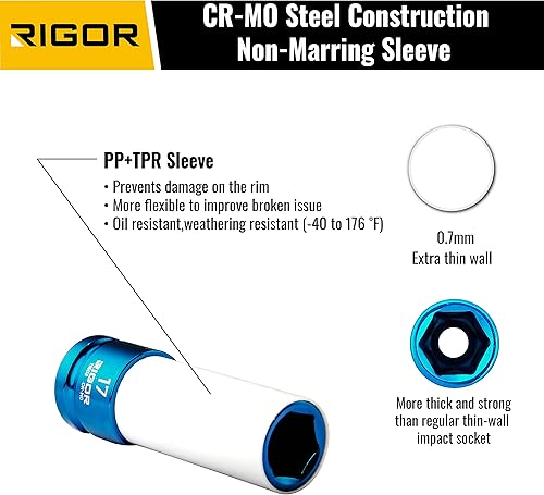 Miniatura 5 de RIGOR 11503 - Enchufe de tuerca de llanta sin marcar de 0.669in  Protector de rueda  Unidad de 12 pulgada, 6 puntos, CR-MO, métrico