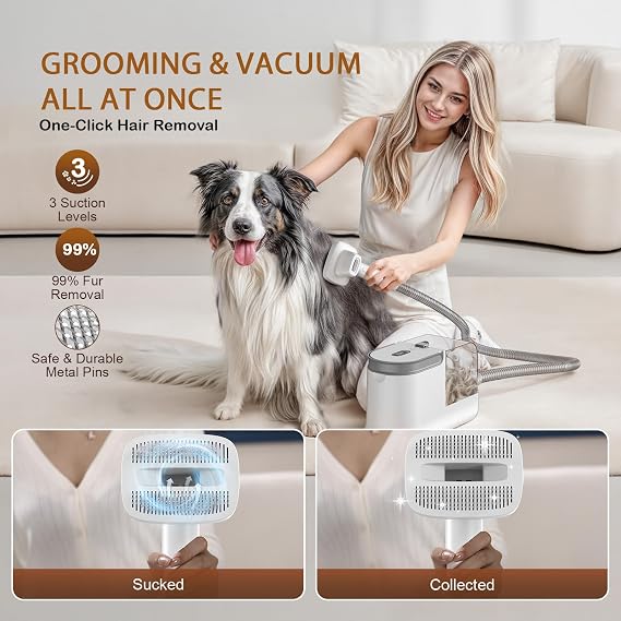 Dog Grooming Vacuum, Dog Grooming Kit, 5 Pet Grooming Tools (Off-white)
