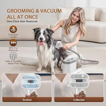 Dog Grooming Vacuum, Dog Grooming Kit, 5 Pet Grooming Tools (Off-white)
