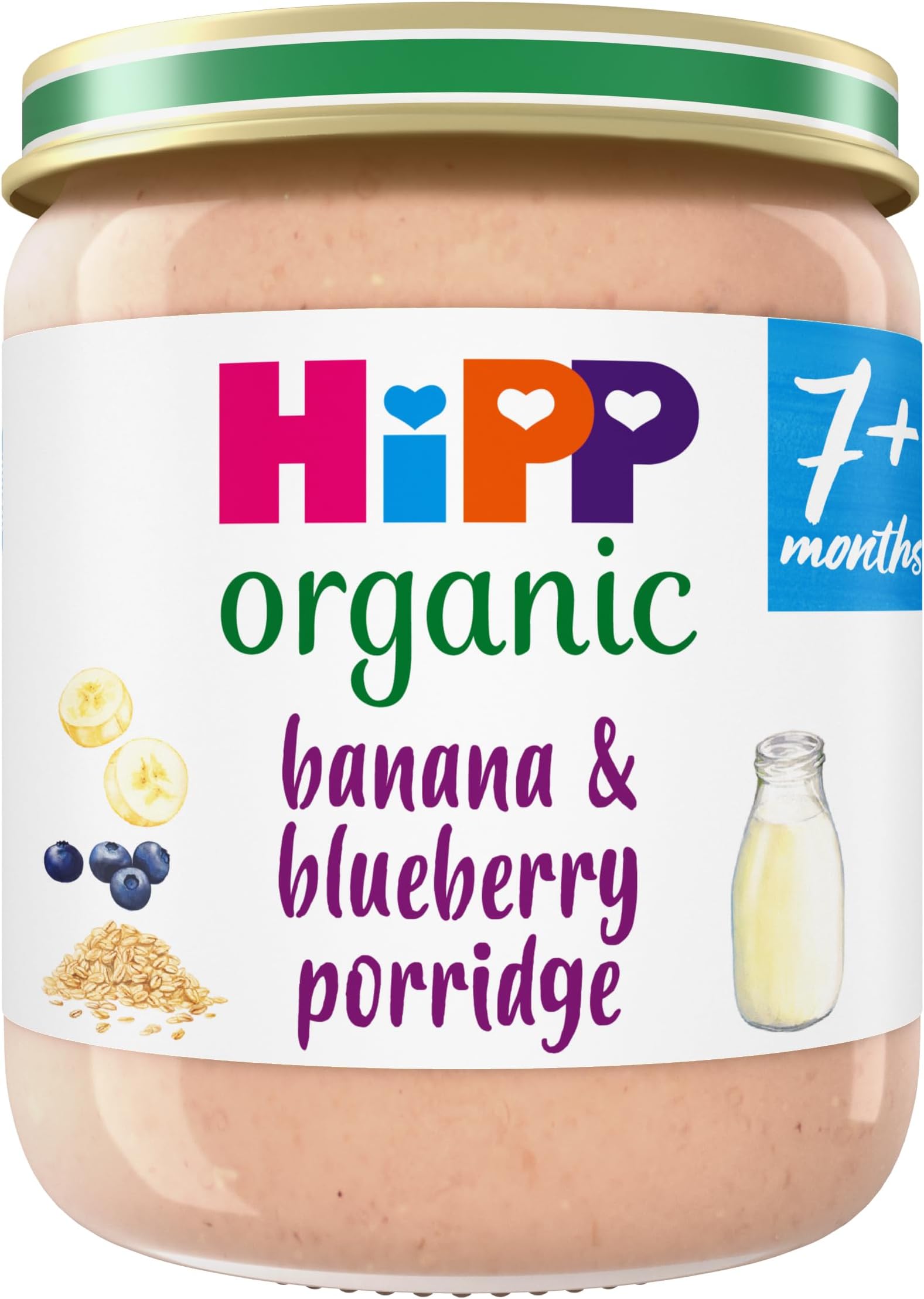 HiPP Organic Banana & Blueberry Porridge Baby Food Jar 7+ Months 160g (Pack of 6)