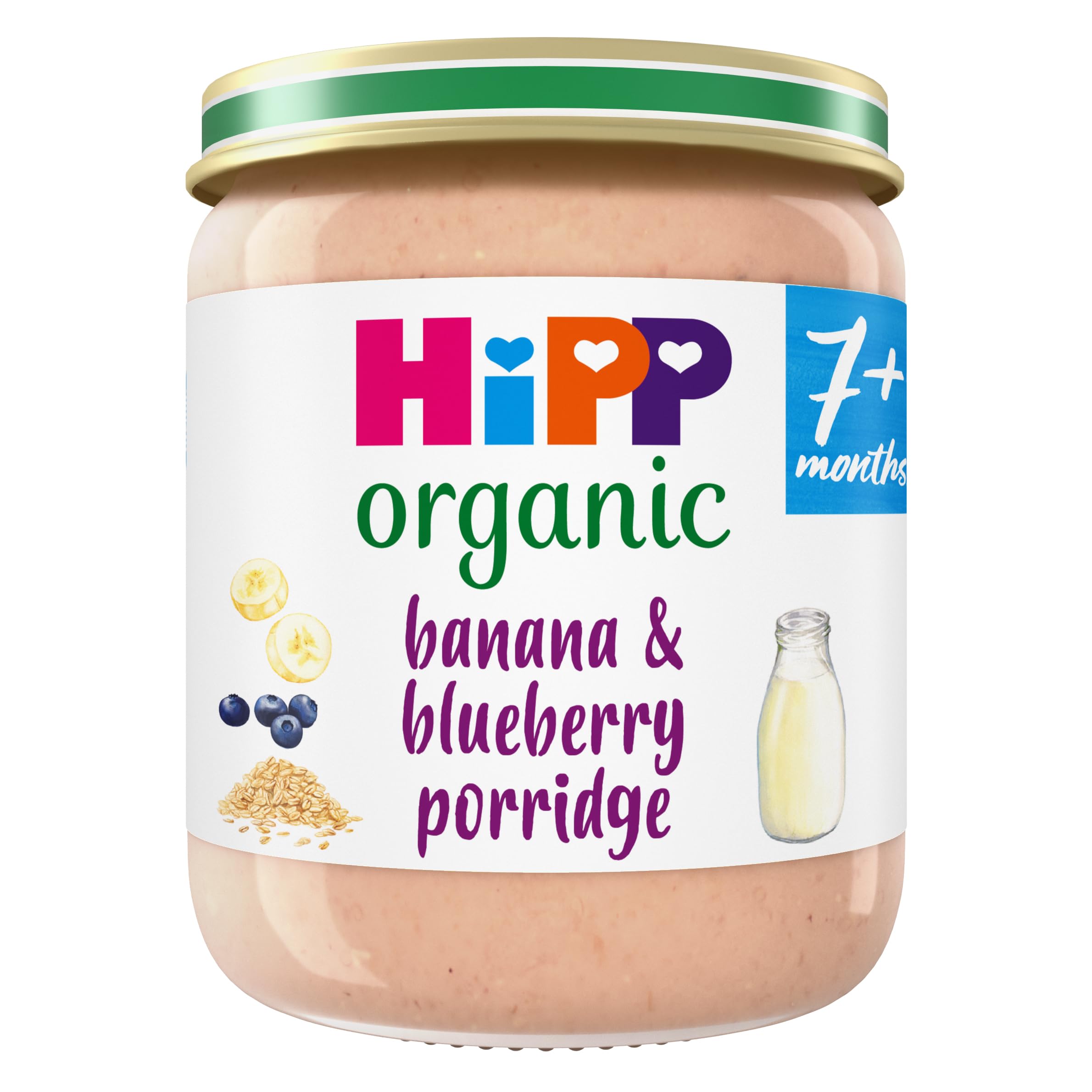 HiPP Organic Banana & Blueberry Porridge Baby Food Jar 7+ Months 160g (Pack of 6)