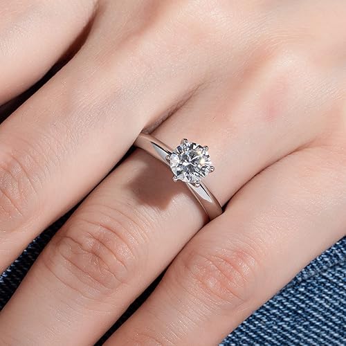 Miniatura 8 de Anillo de moissanita, 0.511.522.53CT redondo de corte brillante de seis puntas, chapado en oro de plata de ley 925, anillos de compromiso de boda