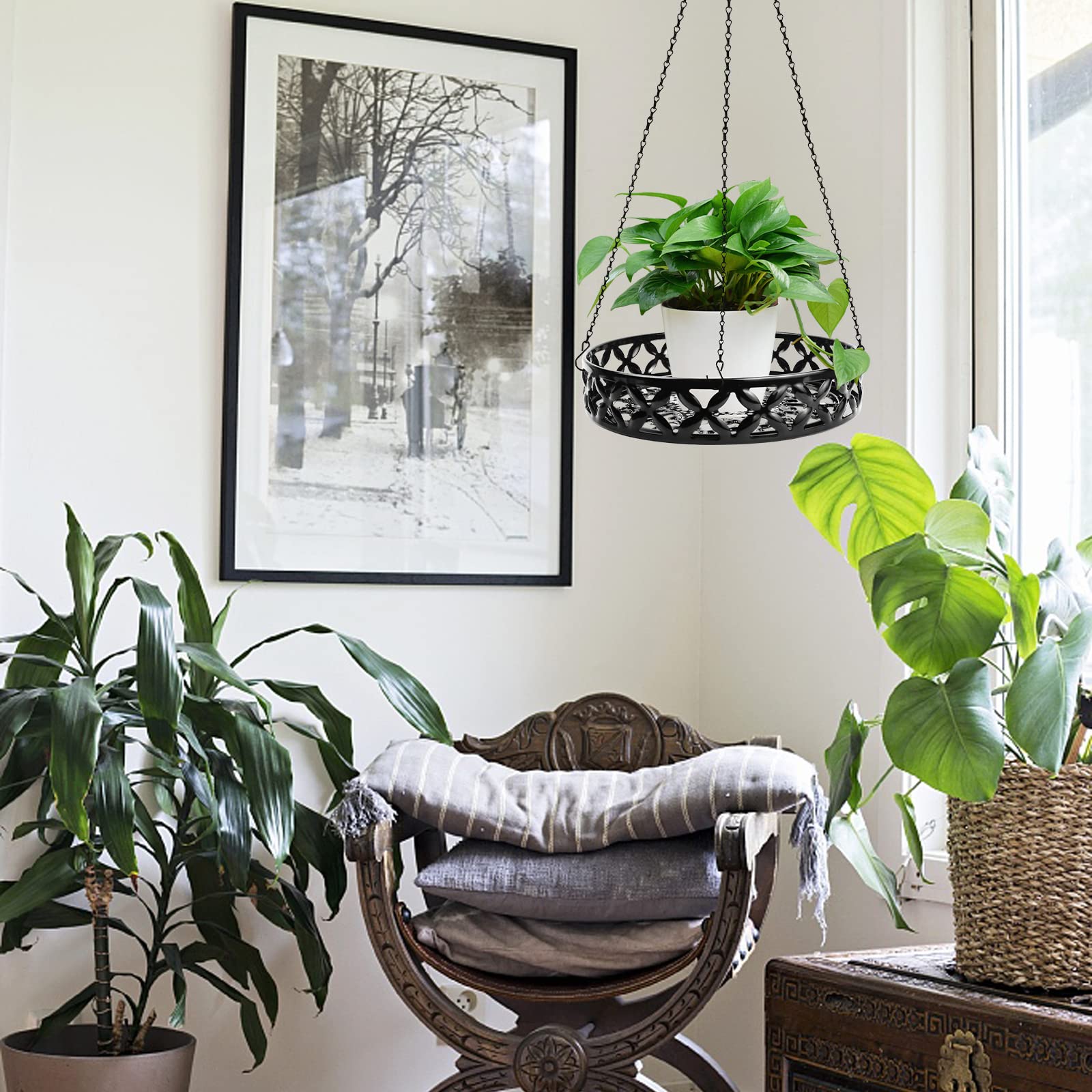 FIMAGO Metal Plant Hanger, 2pcs Hanging Planter Basket Decorative Plant Pot Holder for Outdoor Indoor with Ceiling Hook, Modern Plant Hanging Basket for Balcony Porch Garden Home Decor