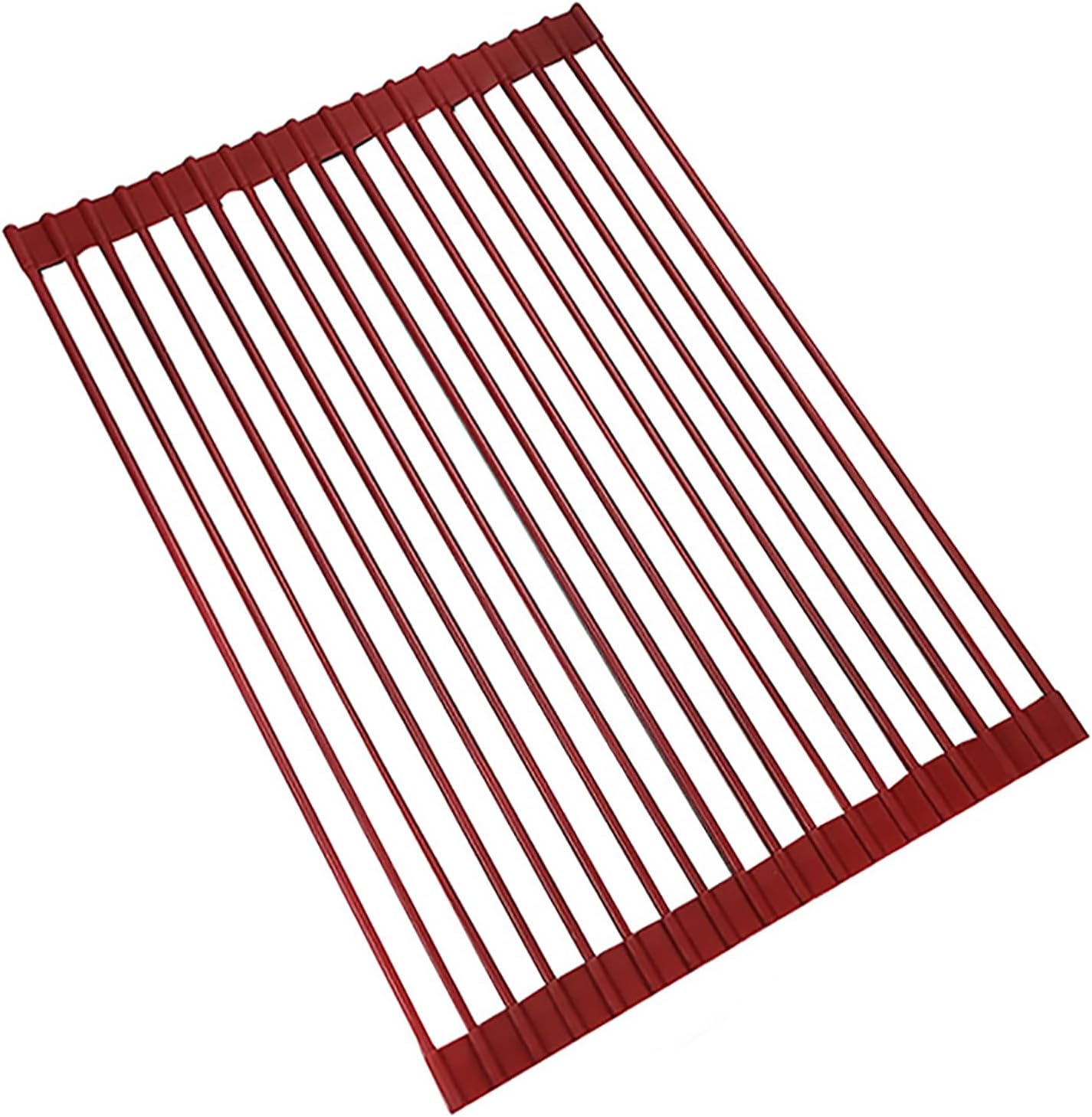 Portable Roll-Up Dish Drying Rack Over Sink Foldable Stainless Steel Dish Drainer Space-Saving Kitchen Rack Red Color Ideal for Easy Drying & Drainage