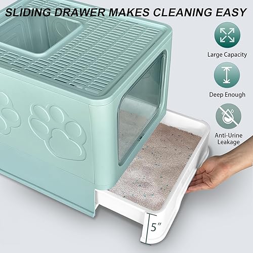 Miniatura 3 de Caja de arena portátil mejorada, caja de arena para gatos de entrada superior con tapa, sin fugas, caja de arena para gatos con cuchara y alfombra,