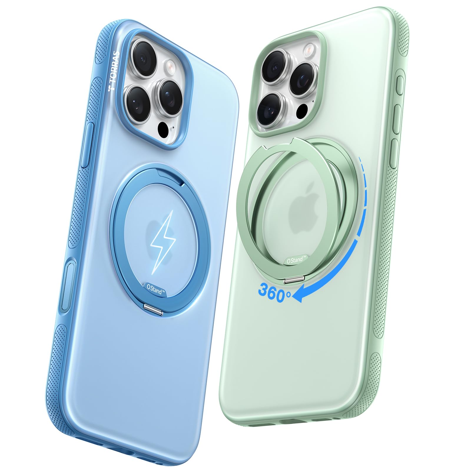 TORRAS 360° Magnetic Stand for iPhone 16 Pro Case, [Fit for MagSafe][Camera Control Button] Mil-Grade Protection Translucent Slim Anti-Scratch Rotatable Ring Kickstand, Mint Green, OFitness Series