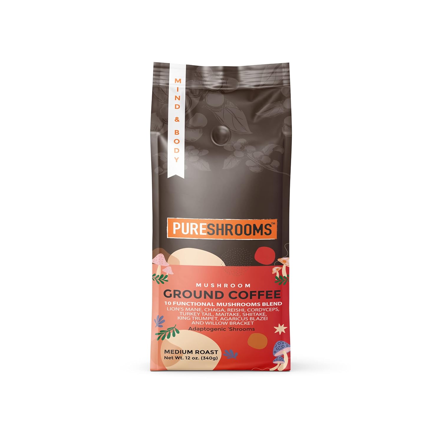 Mushroom Ground Coffee w/ 10 Organic Mushroom Extracts