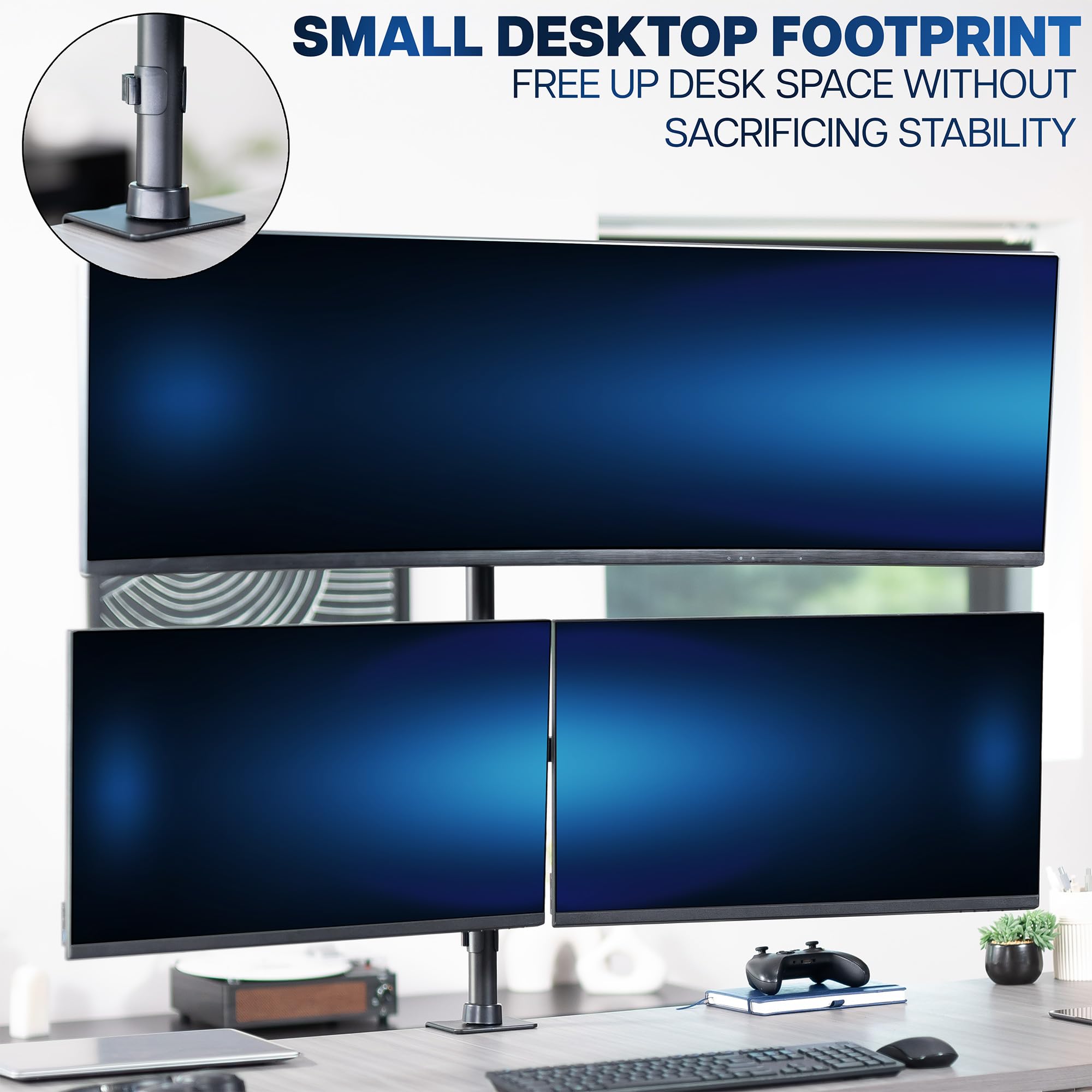 Vivo STAND-V103T Support de Bureau Extra Haut pour écrans jusqu'à 49" sur Support Central et écrans de 27" sur Supports latéraux, Peut Supporter jusqu'à 20 kg, Noir
