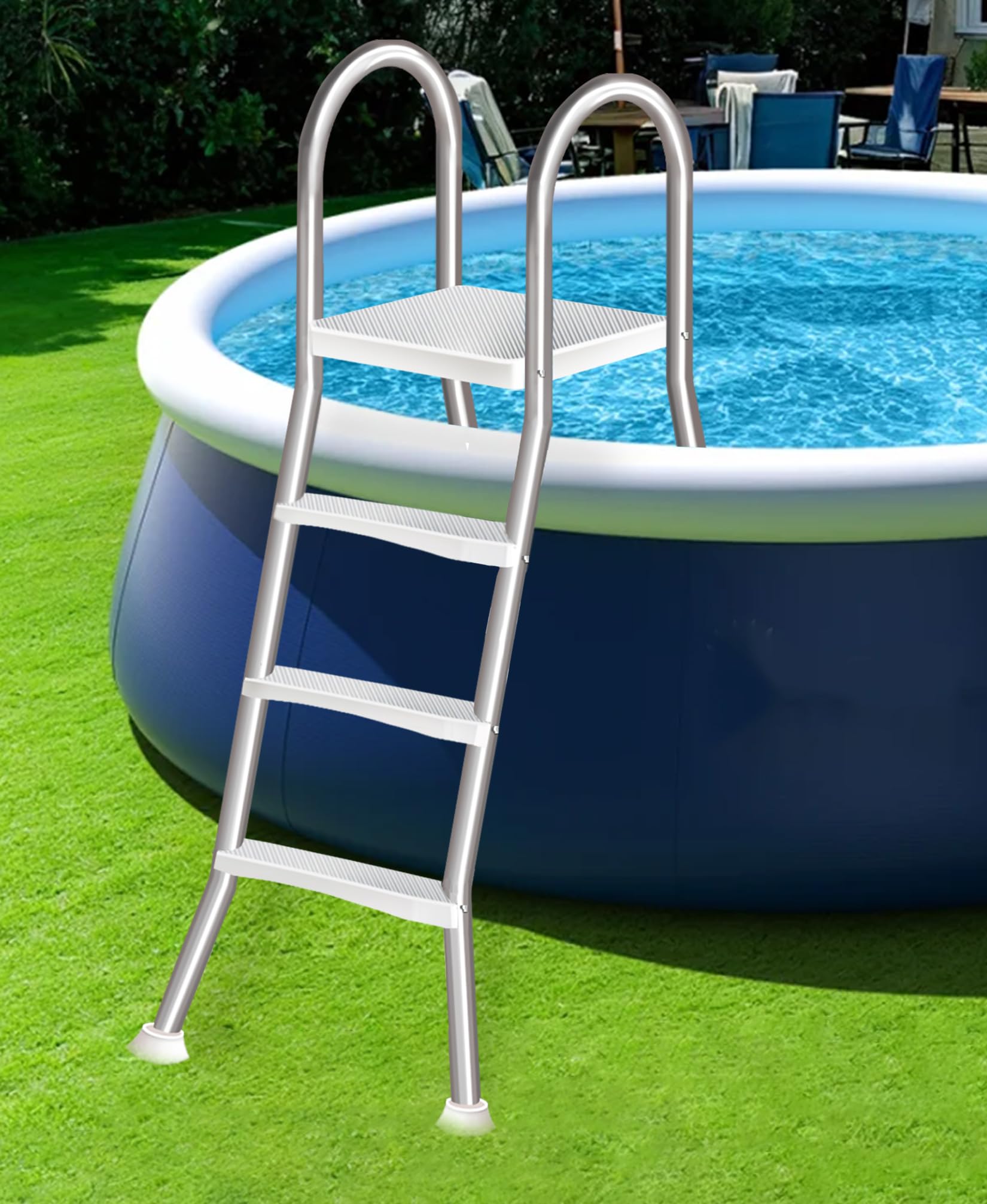 A-Frame 4 Step Stainless Steel Above Ground Pool Ladder, Non-Slip Wide Steps Heavy Duty Stable Structure, 250kg Capacity Fit 135cm Wall Swimming Pool,110cm