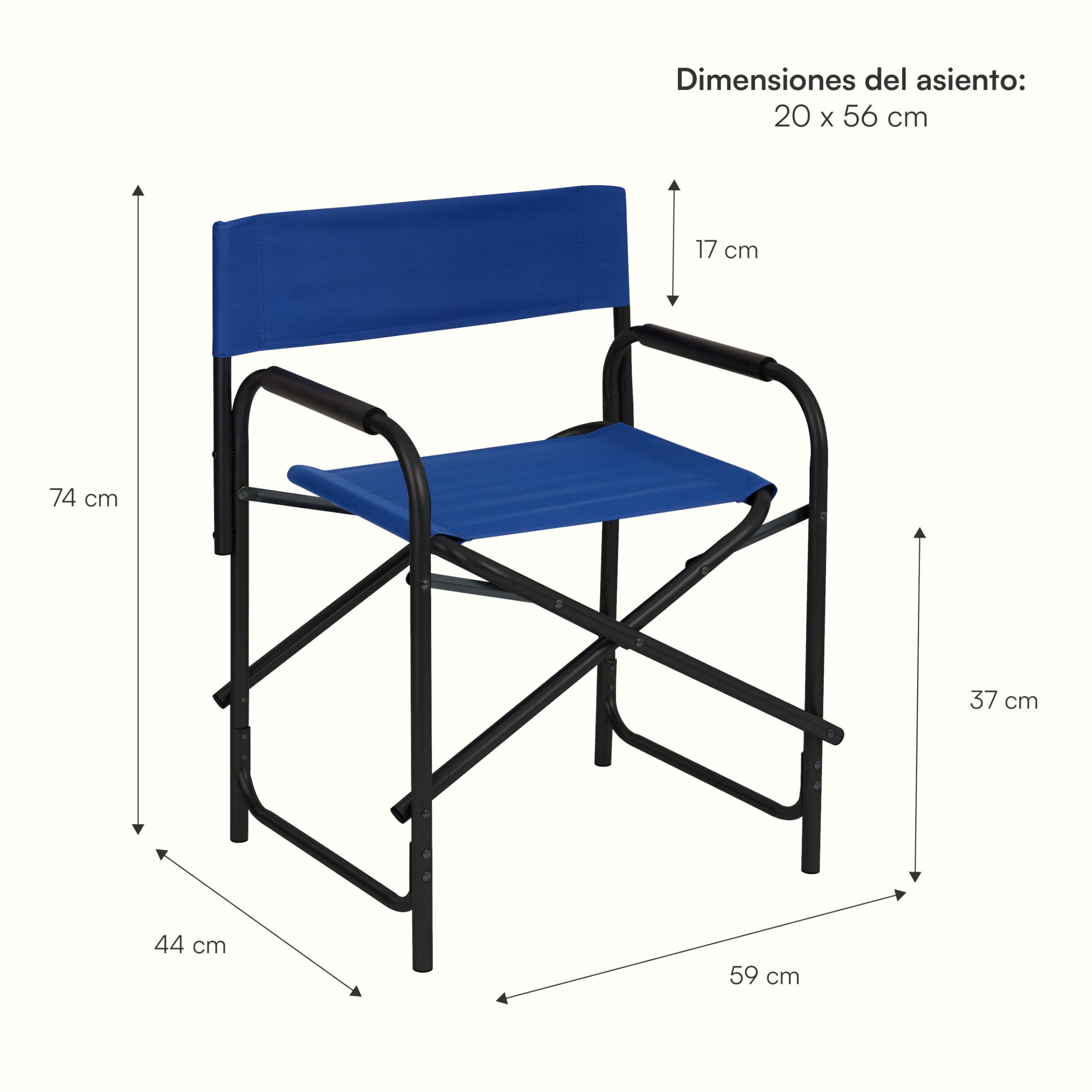 Baroni Home Silla de Director Plegable de Acero Tubular para Camping, Playa, Pesca, jardín, Ahorra Espacio, con reposabrazos Acolchados de Esponja, 56x44x76 cm (Azul)