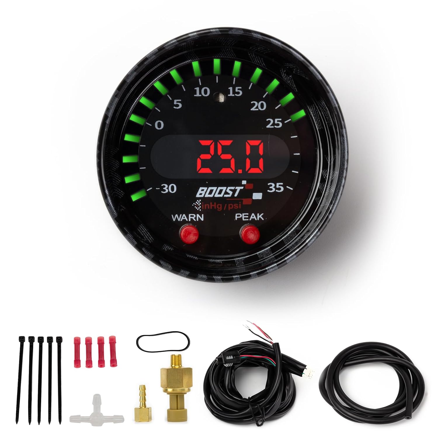 30-0306 X-Series Turbo Boost Pressure Display Gauge 52mm, 2-1/16th 30inHg 35PSI / 1-2.5BAR