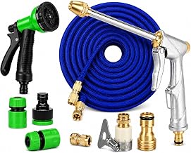 Up to 30M /100ft Expandable Hose Pipe 6 Mode Jet Spray Gun Garden Patio Car Wash (Hose Pipe with Sprinkler Gun - Blue)