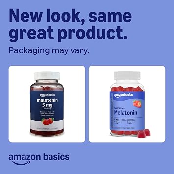 Amazon Basics Melatonin 5mg, 120 Gummies (2 per Serving), Strawberry, Packaging May Vary