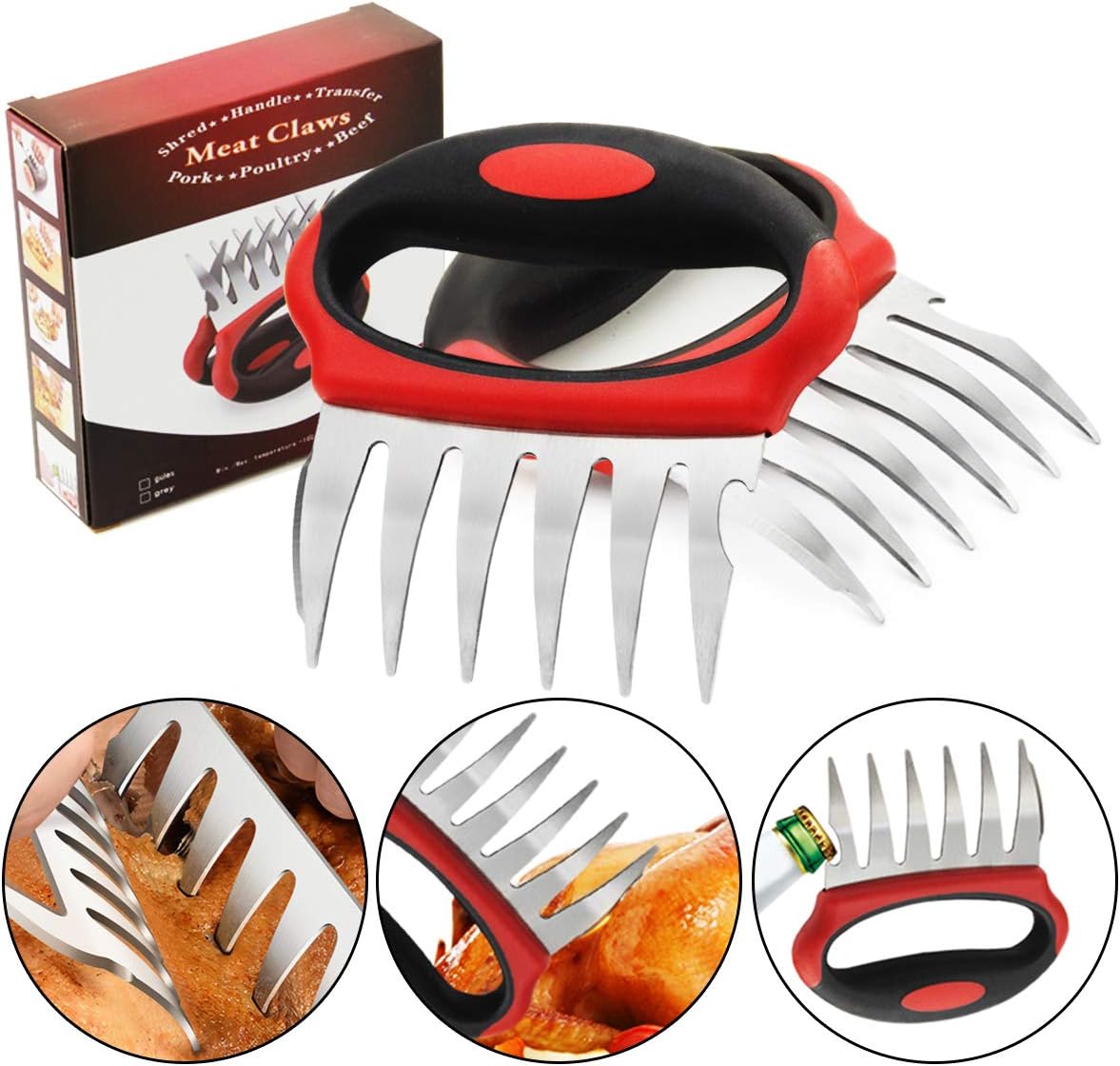 Leadrise 2 PCS Meat Claw, 3 in 1 Functional Bear Claw BBQ Claw with Stainless Steel Fork and Soft Touch Rubber Plastic Handles for Shredding, Handling, Carving Pulled Pork, Chicken, Beef & Turkey : Patio, Lawn & Garden