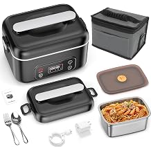 Cordless Heated Electric Lunch Box, 24000mAh Portable Food Warmer, 1.3L Stainless Steel Food Container, 5-Side 3D Heating, Auto Scheduled Heating, Self Heating Lunch Box for Truckers, Offices,Outdoors