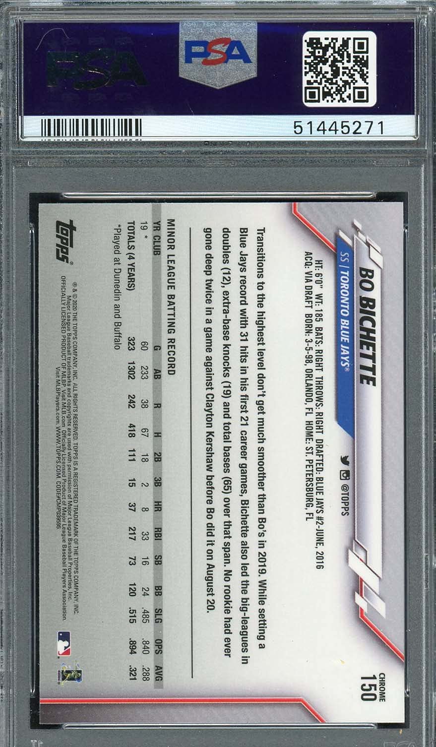 ボー ビシェット Topps Chrome RC PSA 10 激レア ボー ビシェット Topps Chrome RC PSA 10 激レア Bo Bichette