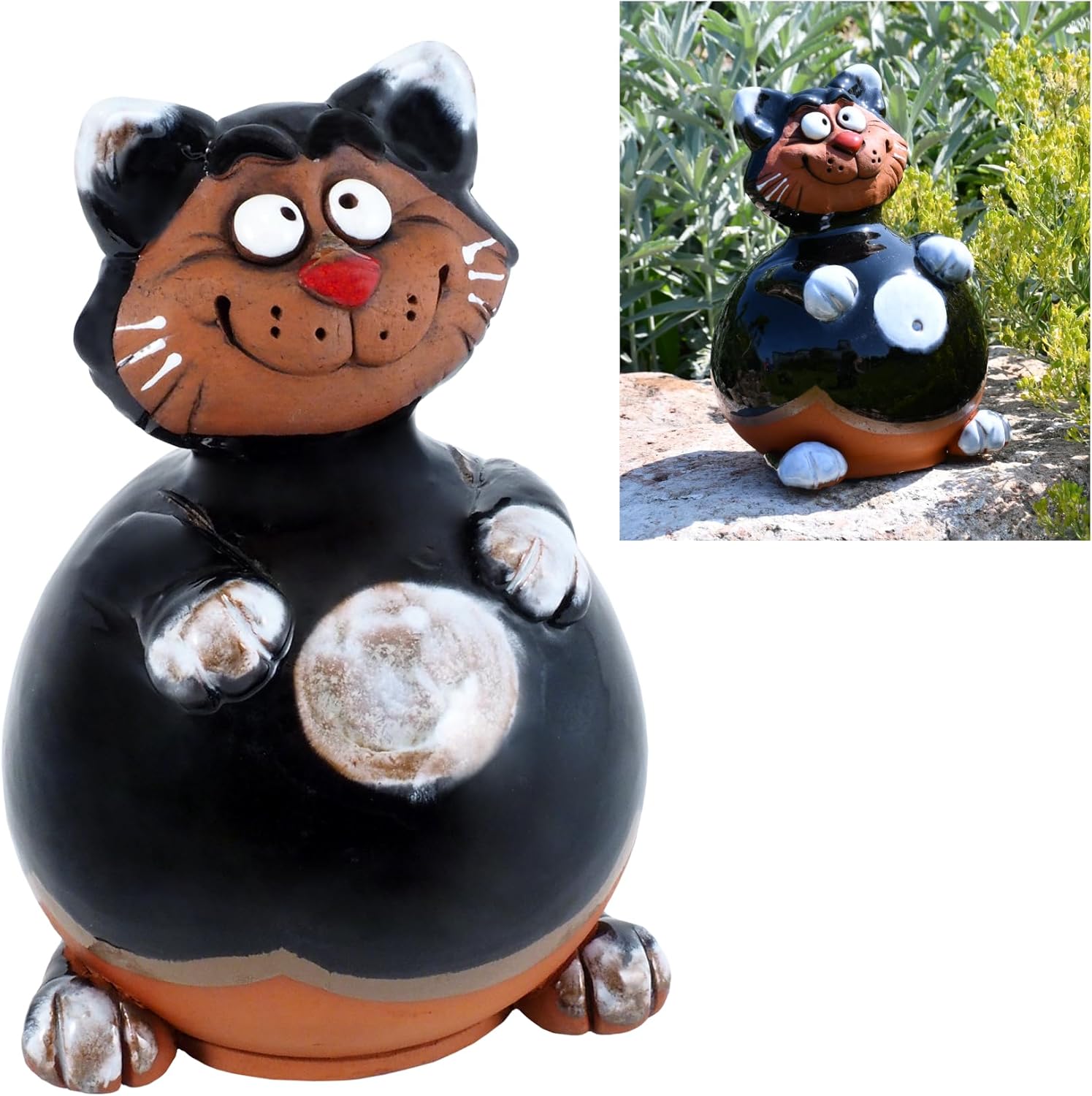 Ceramic Decoration for Garden and Yard | Outdoor Ornament with Stake | Black Cat | GKR12B