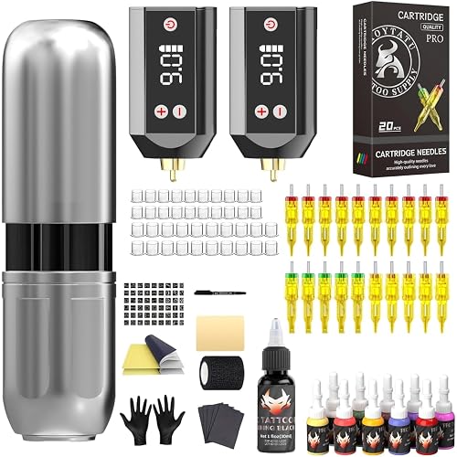POSEIDON Rotary Tattoo Gun Kit for Beginners,Dual 1200mAh Batteries | 3mm Practice Skin，8-10 Hour Long-Lasting，Ink Set，Pen Under 0.3 lbs，Ergonomic Design，Stable ，for Beginner&Studio training