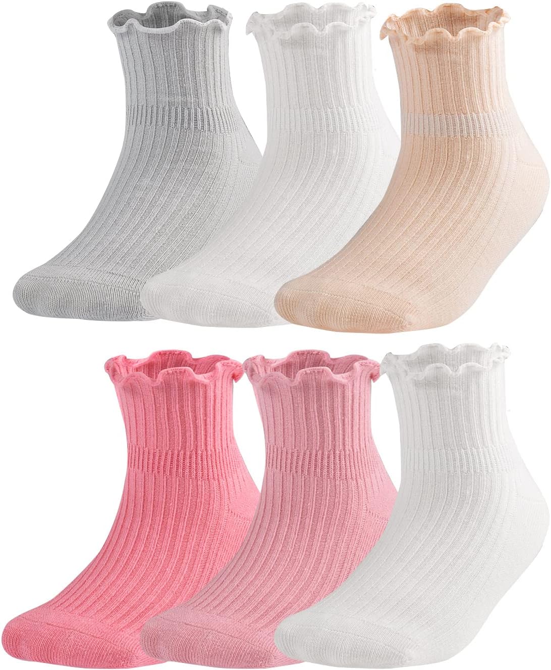 EPEIUS Baby-Girls Non Slip Ruffle Frilly Ankle Socks Pointelle (Pack of 3/6)