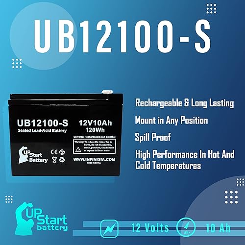 Miniatura 2 de Paquete de 2 baterías de repuesto para Pihsiang 109101-77300-10P – Batería de repuesto UB12100-S universal sellada de plomo ácido (12 V, 10 Ah,