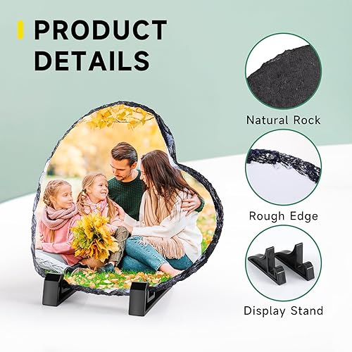 Miniatura 3 de Marco de pizarra de roca personalizado, placa de marco de piedra personalizada para cumpleaños, boda, marco de pizarra de fotos personalizado en