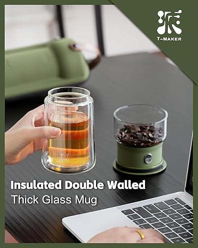 Miniatura 6 de ZENS Tetera infusora de vidrio moderna, tetera inteligente de un solo toque para difusores de té sueltos con taza aislada y funda portátil,