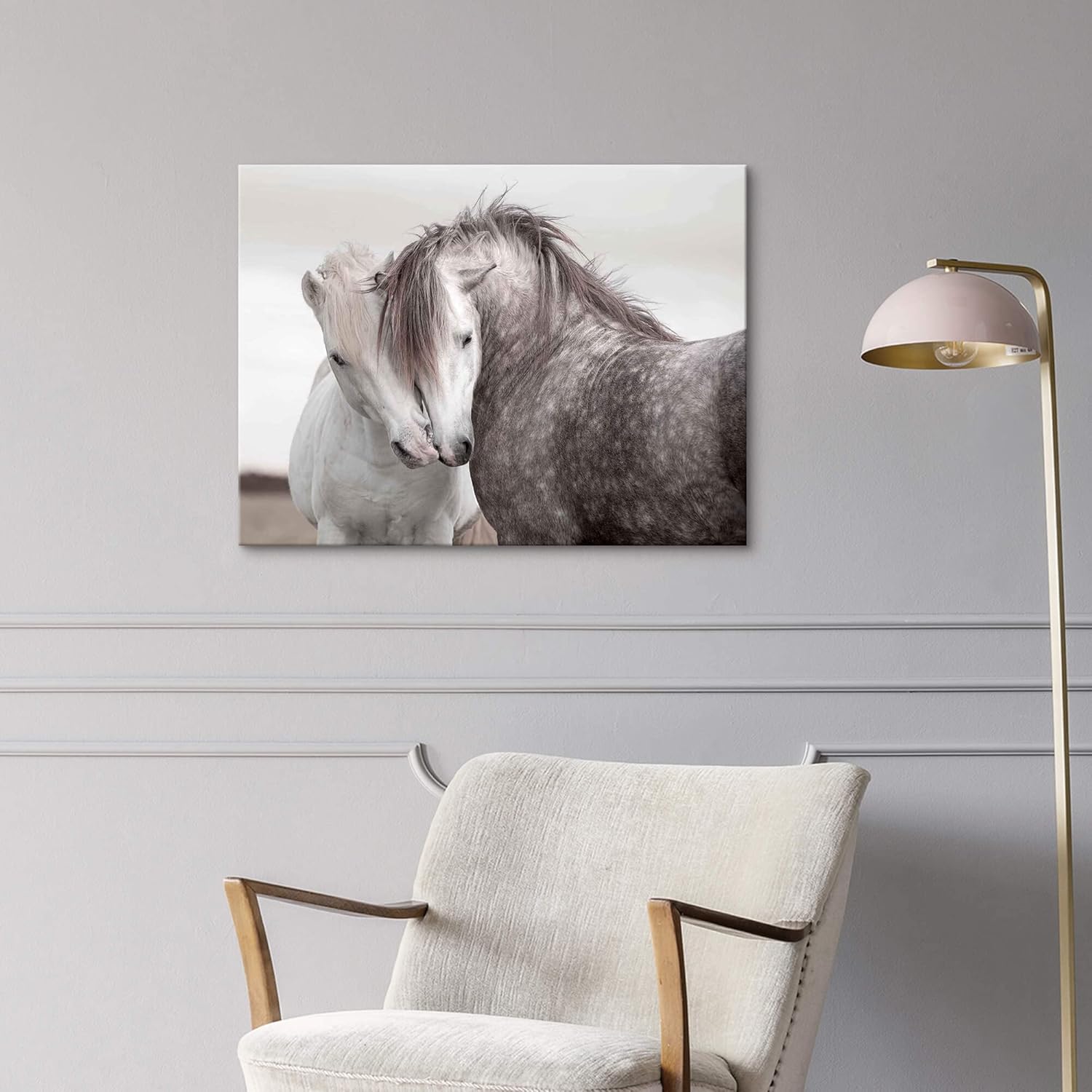 Horse Canvas Wall Art Bedroom: Vintage Couple Animal Portrait Picture Modern Living Room White Horses Painting Print Decor Horizontal Farm Wildlife Equestrian Artwork for Home Office