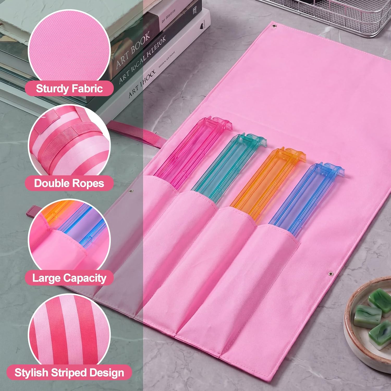 Pink Striped Mahjong Bags Protective Sleeve Mah Jong Accessory image 3