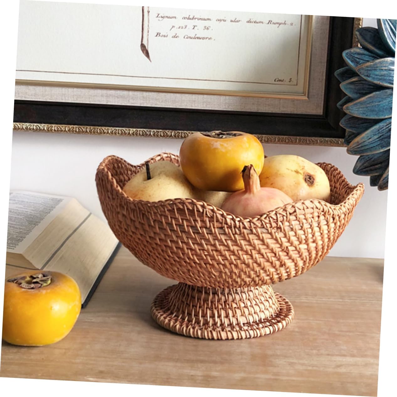 LABRIMP Rattan Decorative Bowl, 1L, Brown, Farmhouse Style, Woven Organizer Basket for Shelves, Food Serving Bowl, Snack Tray Basket