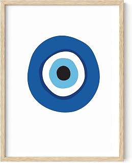 HAUS AND HUES Evil Eye Decor - Navy Blue Wall Art, Evil Eye Wall Decor, Mykonos Artwork, Evil Eyes Print, Big Eyes Painting Prints, Evil Eye Posters For Wall Art Aesthetic (12x16, Framed Beige)