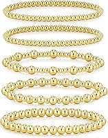 Adoyi 14K Gold Plated Beaded Stretch Bracelets for Women - Waterproof Stackable 5pc Set, Hypoallergenic Adjustable Jewelry Gifts