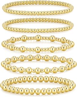 Adoyi 14K Gold Plated Beaded Stretch Bracelets for Women - Waterproof Stackable 5pc Set, Hypoallergenic Adjustable Jewelry Gifts