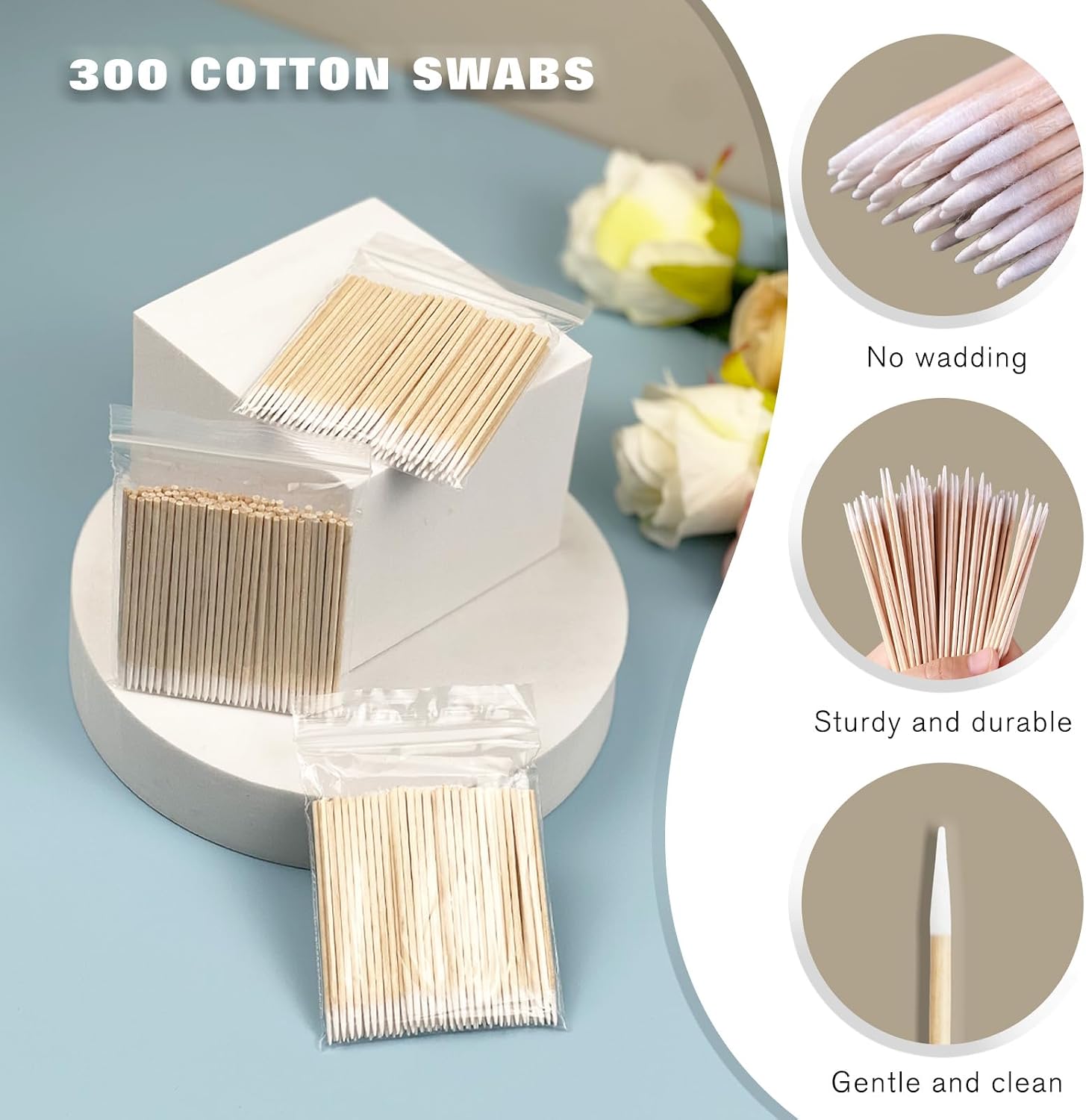 300pcs Precision Cotton Swabs – 4 Inch Wooden Handle Applicators with Pointed Tips for Microblading, Makeup Touch-Ups, Eyebrow Tattoo, Nail Polish & Beauty Detailing